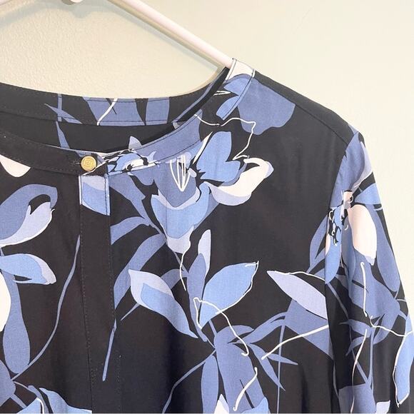 Liz Claiborne Floral Round Neck Long Sleeve Button Front Blouse Black Small - Picture 4 of 10